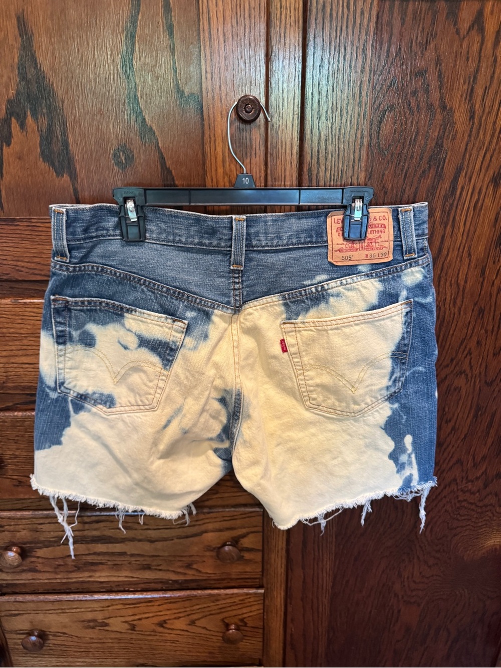 Levi's Blue and White Bleached Distressed Denim Shorts - Picture 2 of 4